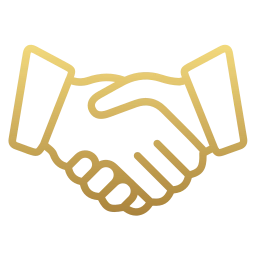 Duas mãos apertadas em traço dourado representando apoio completo e acompanhamento no processo do BPC Loas.