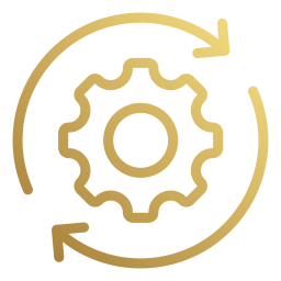 Engrenagem dourada cercada por setas circulares simbolizando o processo e o andamento das etapas para receber o BPC Loas.