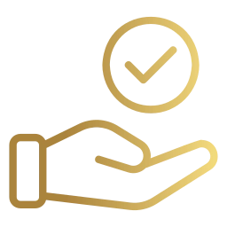 Mão aberta com um círculo e marca de verificação em dourado simbolizando o apoio contínuo oferecido a quem recebe o BPC Loas.