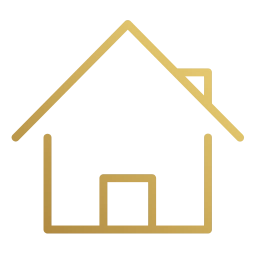 Casa em traço dourado representando segurança e estabilidade oferecidas pelo BPC Loas para quem tem direito ao benefício.